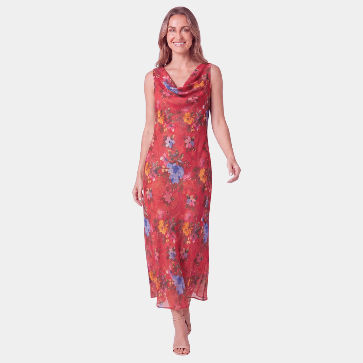 Reversible Floral Draped Cowl Neck Midi Dress from You Know Who's