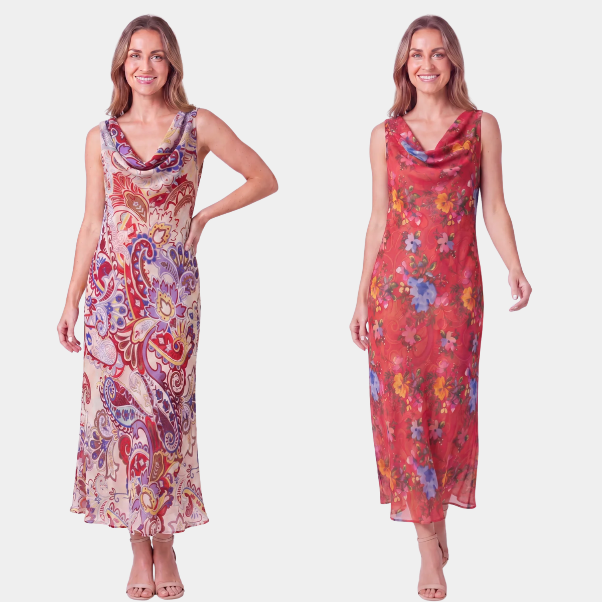 Reversible Floral Draped Cowl Neck Midi Dress from You Know Who's