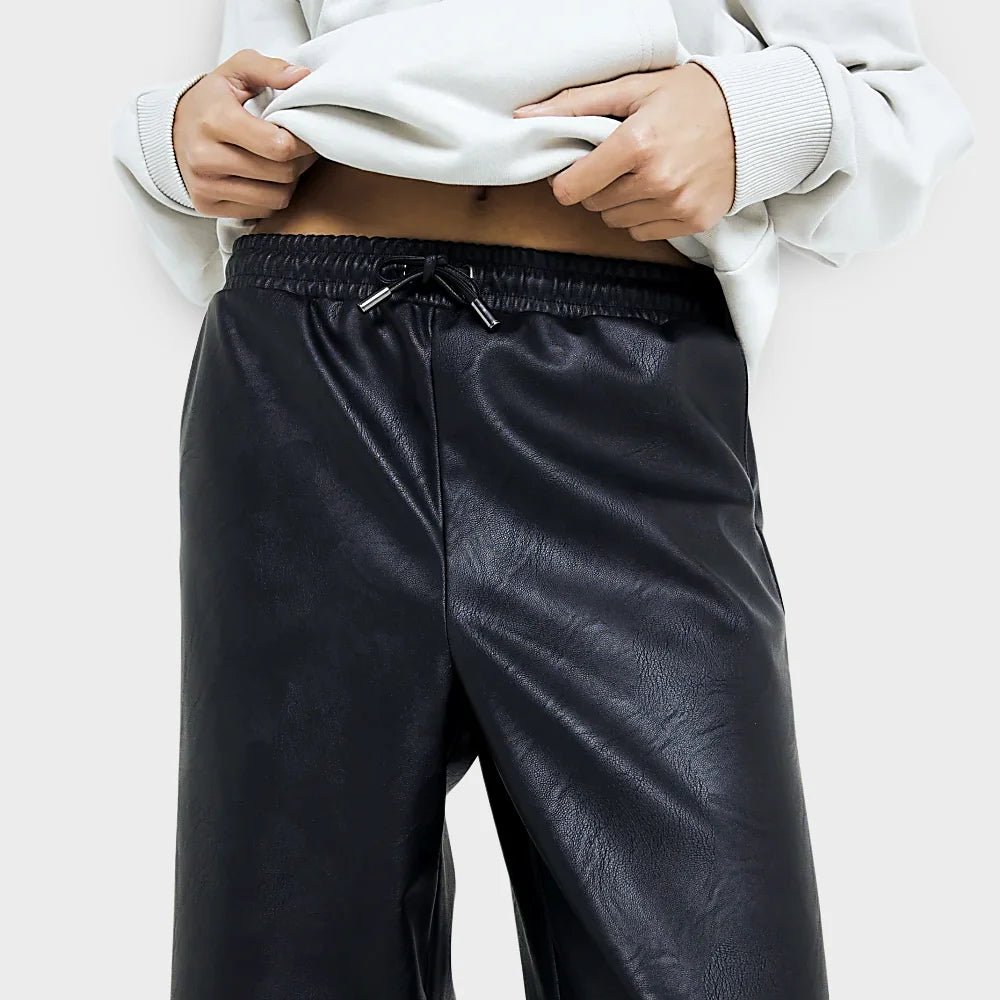 RI Black Wide Leg Faux Leather Trousers from You Know Who's