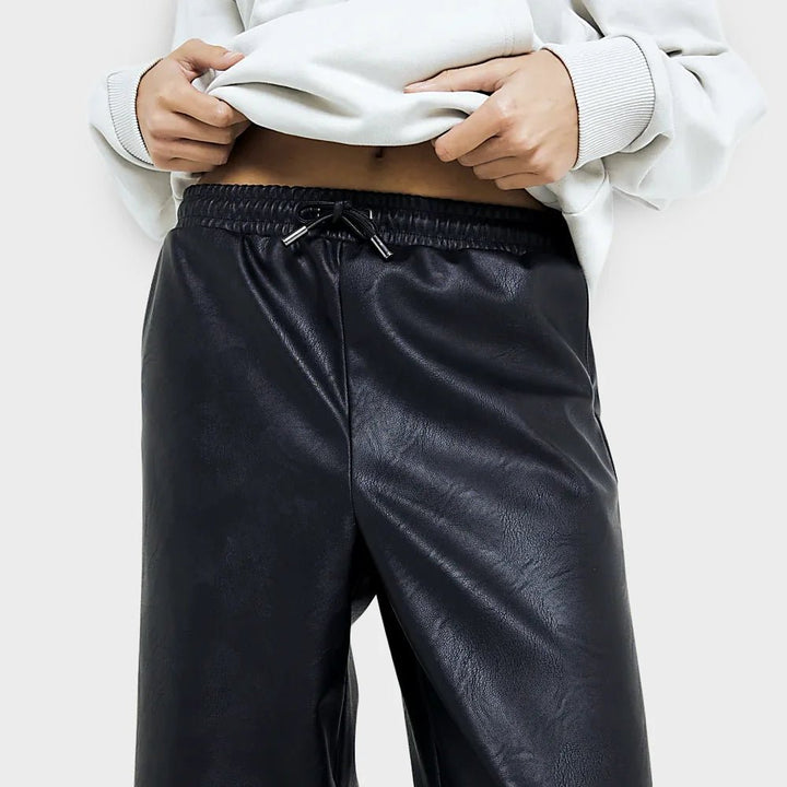 RI Black Wide Leg Faux Leather Trousers from You Know Who's