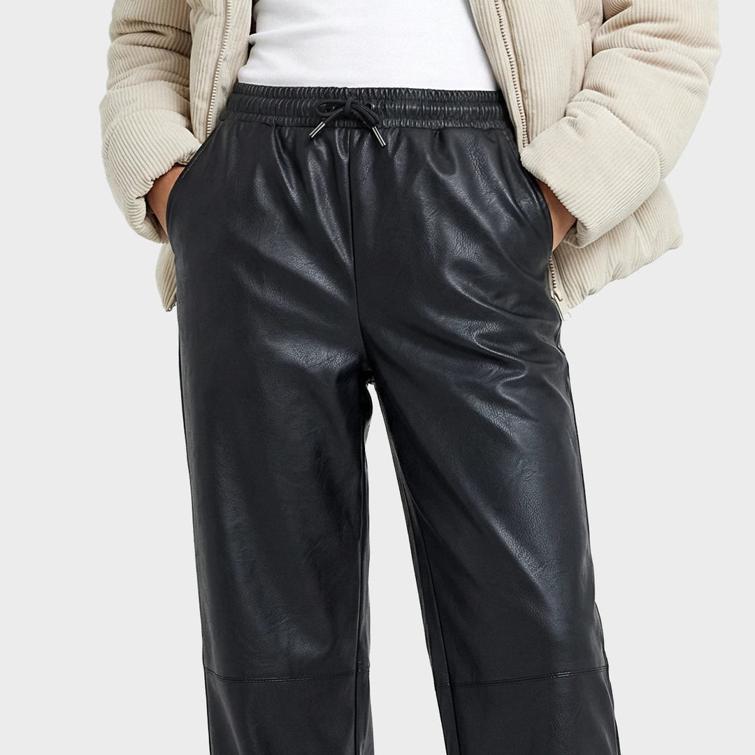 RI Black Wide Leg Faux Leather Trousers from You Know Who's