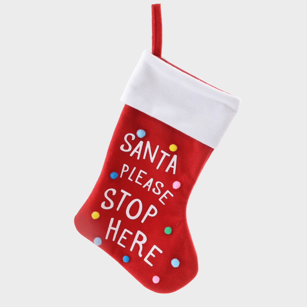 Santa stop here stocking pom poms from You Know Who's