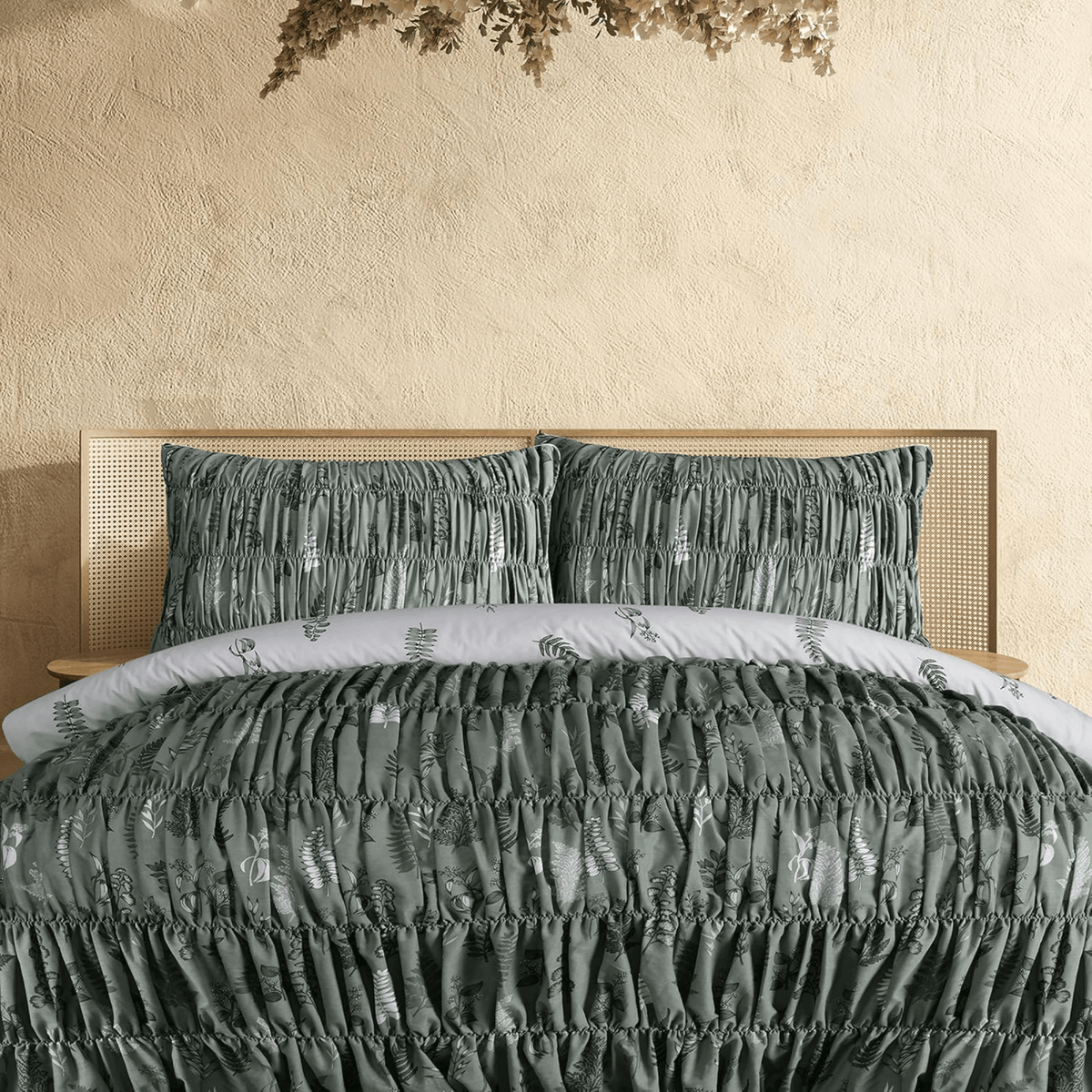 Sleepdown Green Fern Rouched Reversible Double Duvet Set from You Know Who's