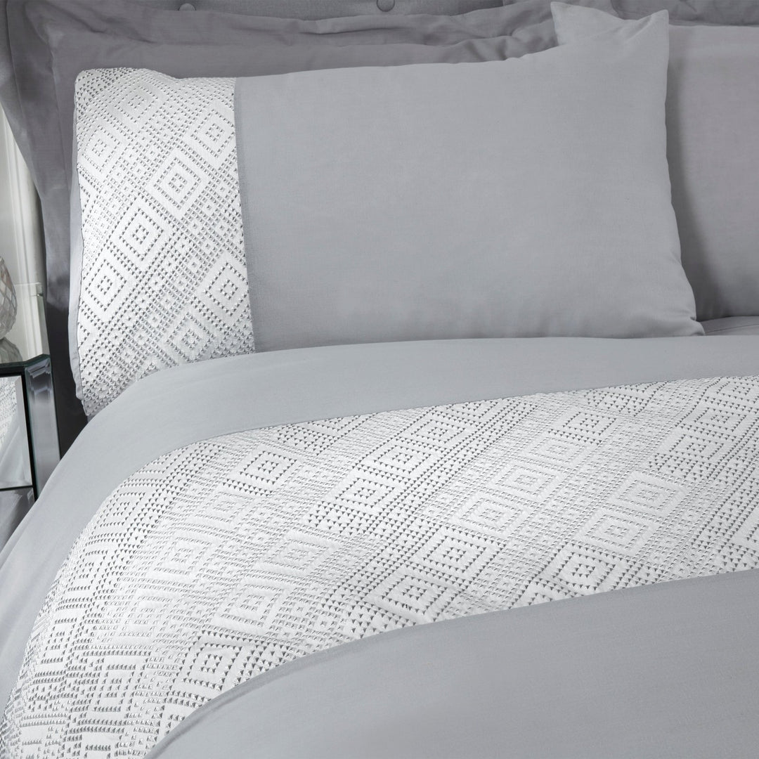 Sleepdown Grey 3D Geo Lurex Jacquard Cuff Double Duvet Set from You Know Who's