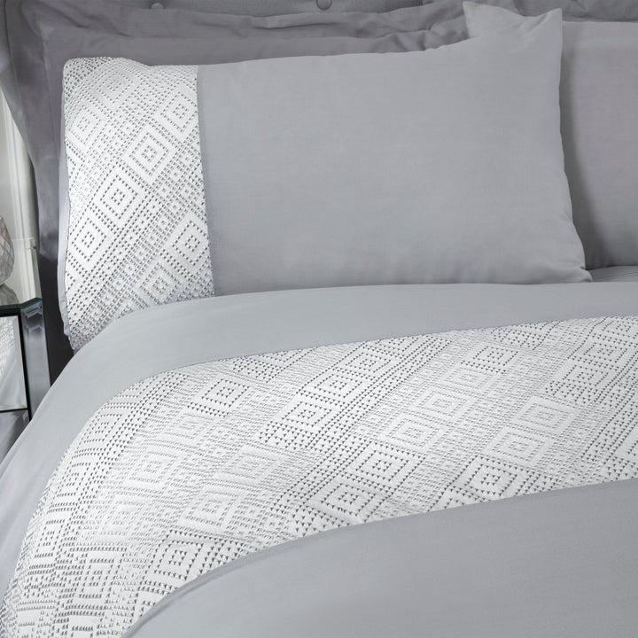 Sleepdown Grey 3D Geo Lurex Jacquard Cuff Double Duvet Set from You Know Who's