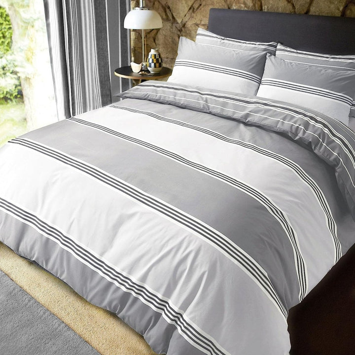 Sleepdown Grey Banded Stripe Duvet Cover from You Know Who's