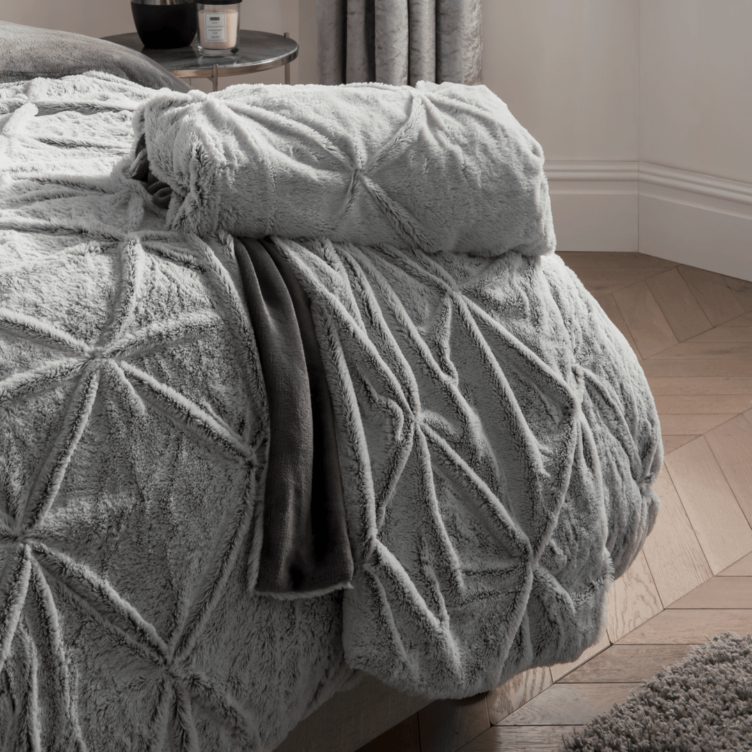 Sleepdown Grey Ruched Faux Fur Throw 150x200cm from You Know Who's