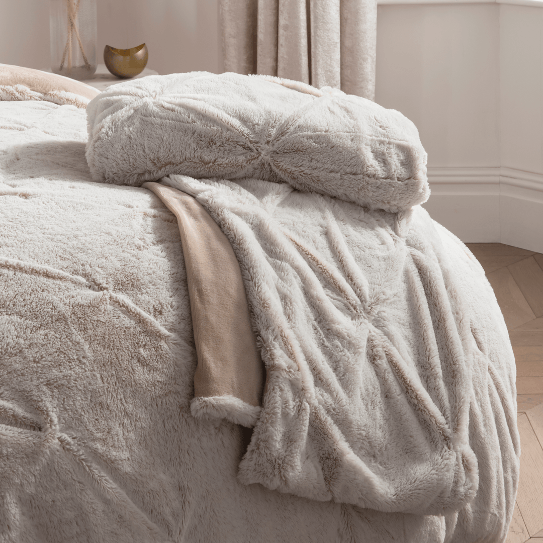 Sleepdown Natural Ruched Faux Fur Throw 150x200cm from You Know Who's