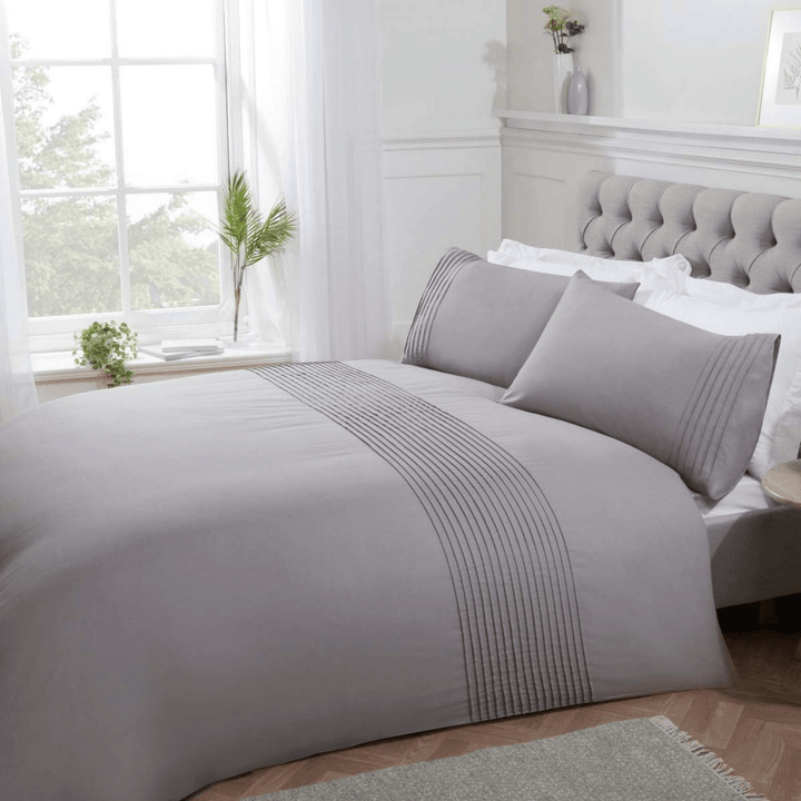 Sleepdown Pintuck Silver Superking Duvet Set from You Know Who's