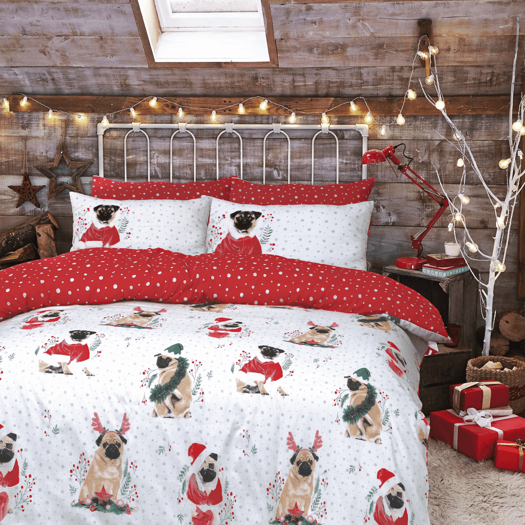Sleepdown Reversible Festive Pugs Single Duvet Set from You Know Who's