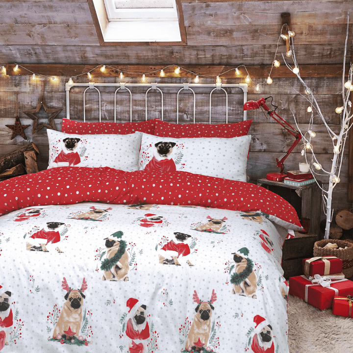 Sleepdown Reversible Festive Pugs Single Duvet Set from You Know Who's