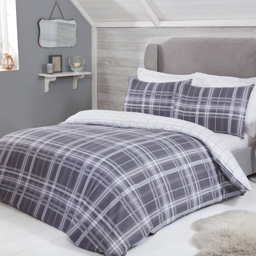 Sleepdown Reversible Grey Tartan Check Single Duvet Set from You Know Who's