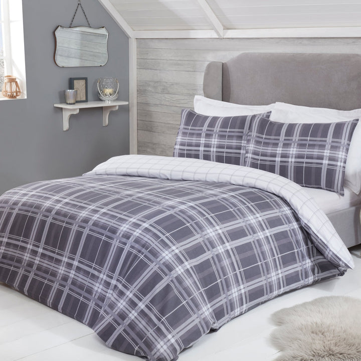 Sleepdown Reversible Grey Tartan Check Single Duvet Set from You Know Who's