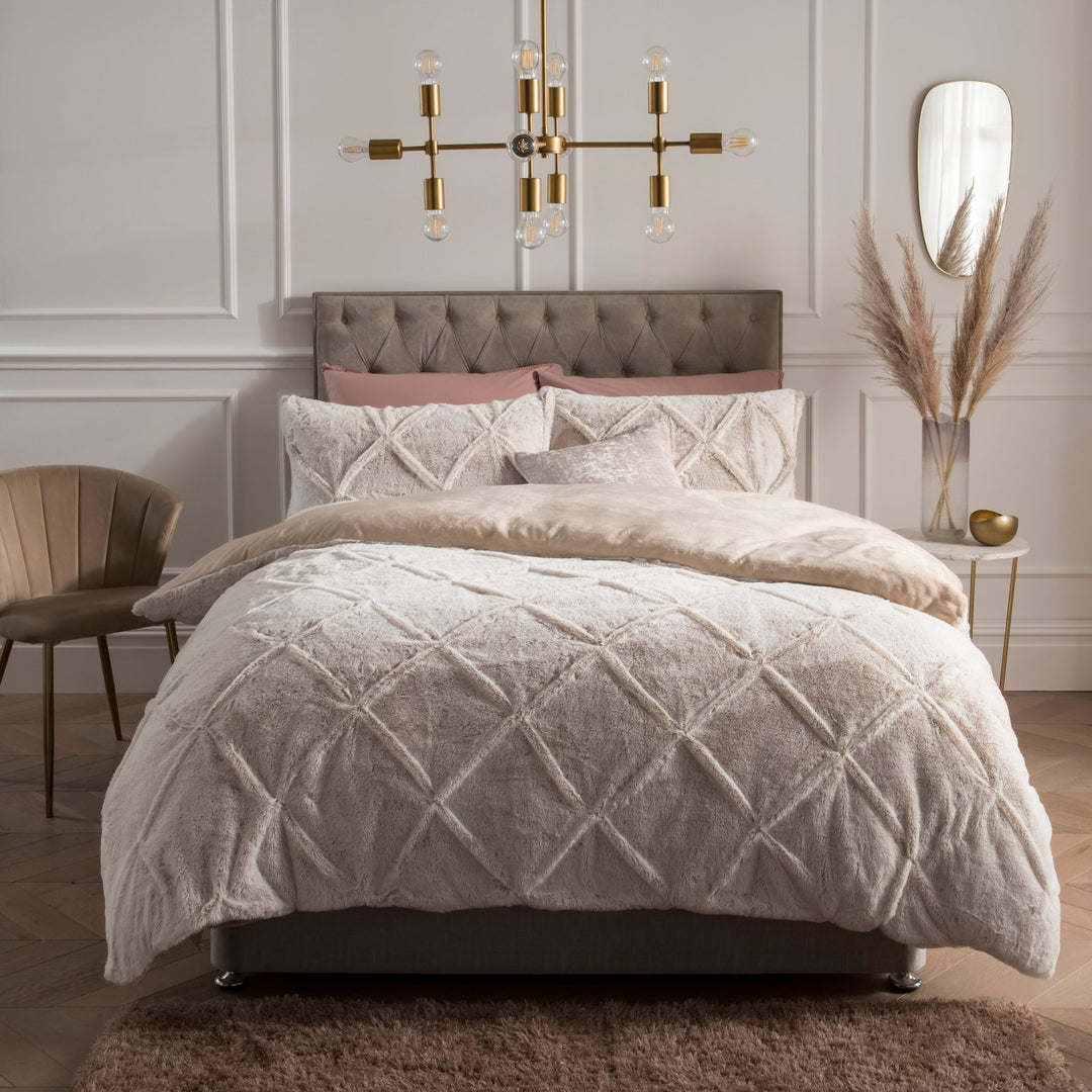 Sleepdown Rouched Faux Fur Single Duvet Set Natural from You Know Who's