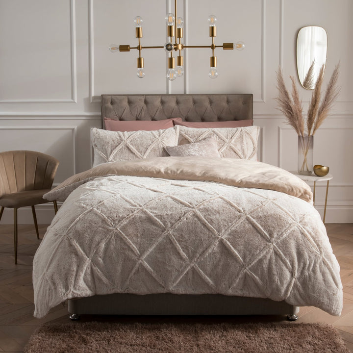 Sleepdown Rouched Faux Fur Single Duvet Set Natural from You Know Who's