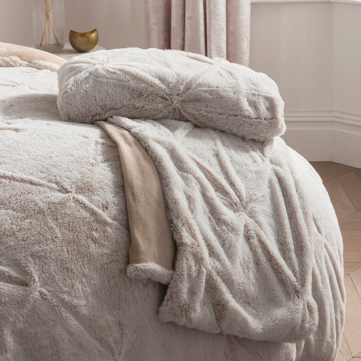 Sleepdown Rouched Faux Fur Single Duvet Set Natural from You Know Who's