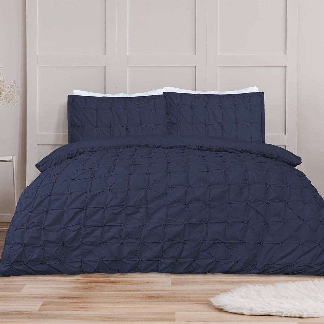 Sleepdown Ruched Pleat Duvet Set - Navy from You Know Who's