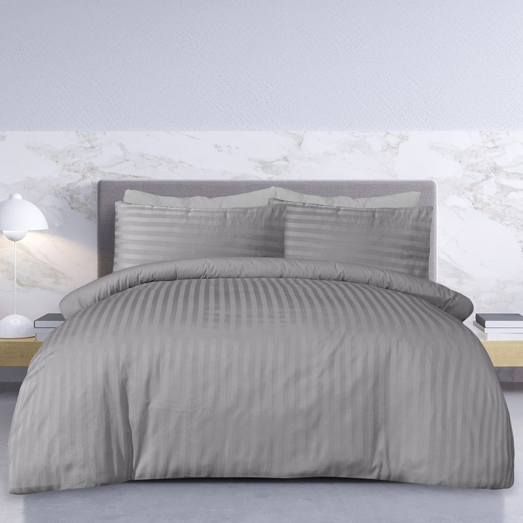 Sleepdown Sateen Stripe Duvet Set - Silver from You Know Who's