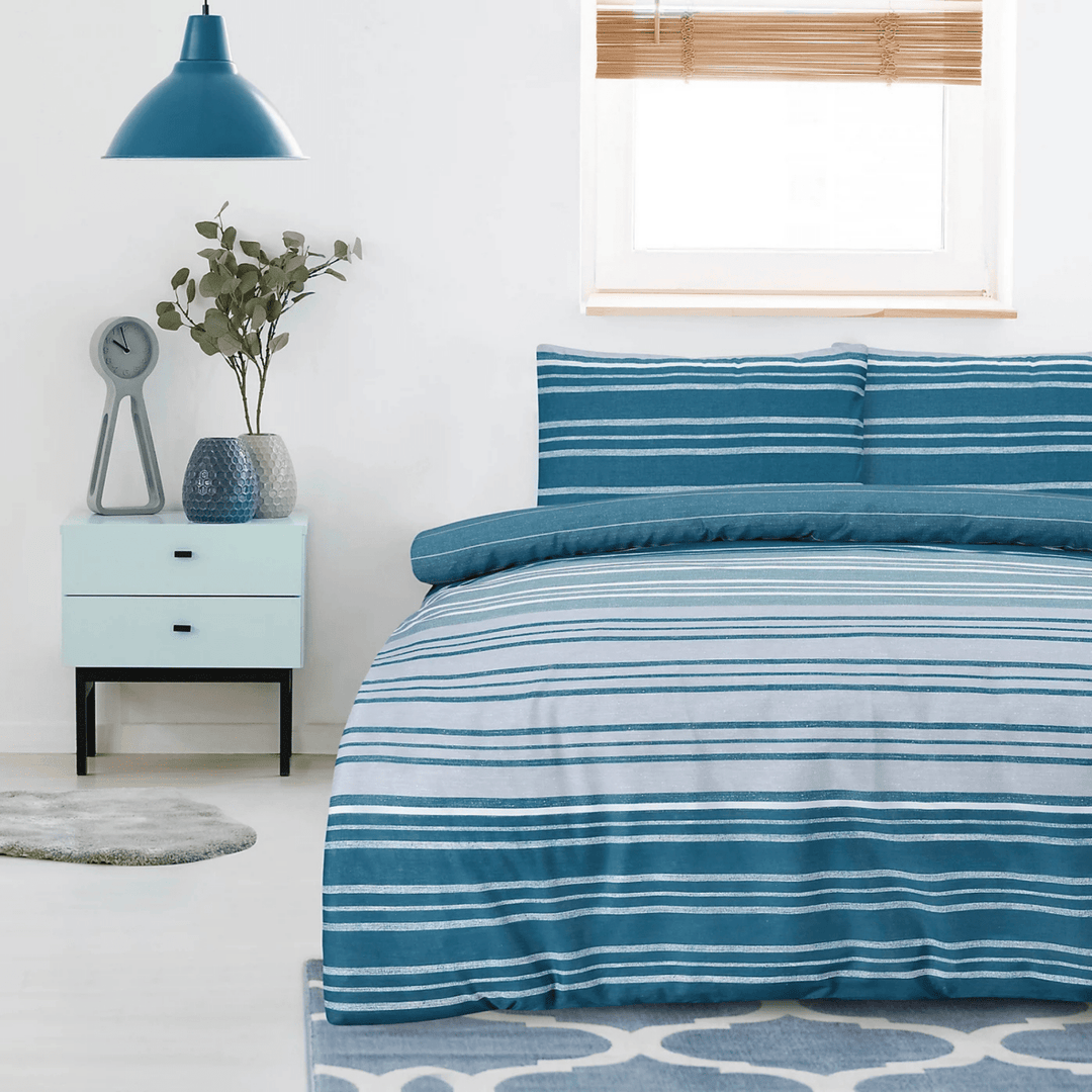 Sleepdown Teal Textured Stripe Double Duvet Set from You Know Who's