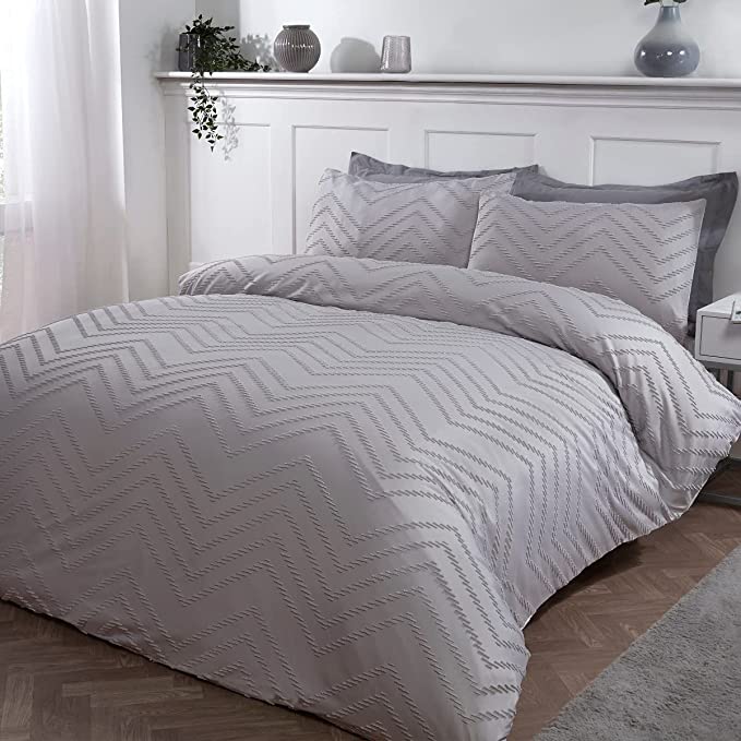 Sleepdown Grey Tufted Wave King Duvet Set