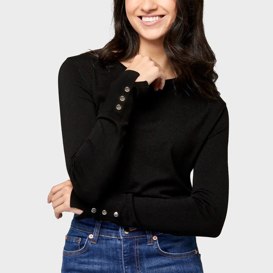 Soft Touch Crew Neck Black Button Detail Jumper You Know Who s