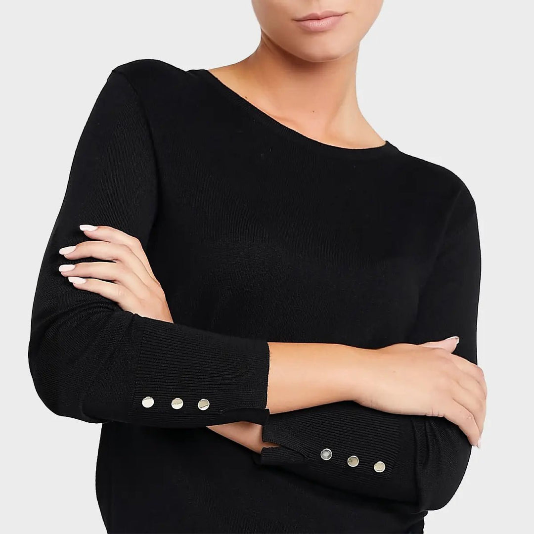 Soft Touch Crew Neck Black Button Detail Jumper You Know Who s