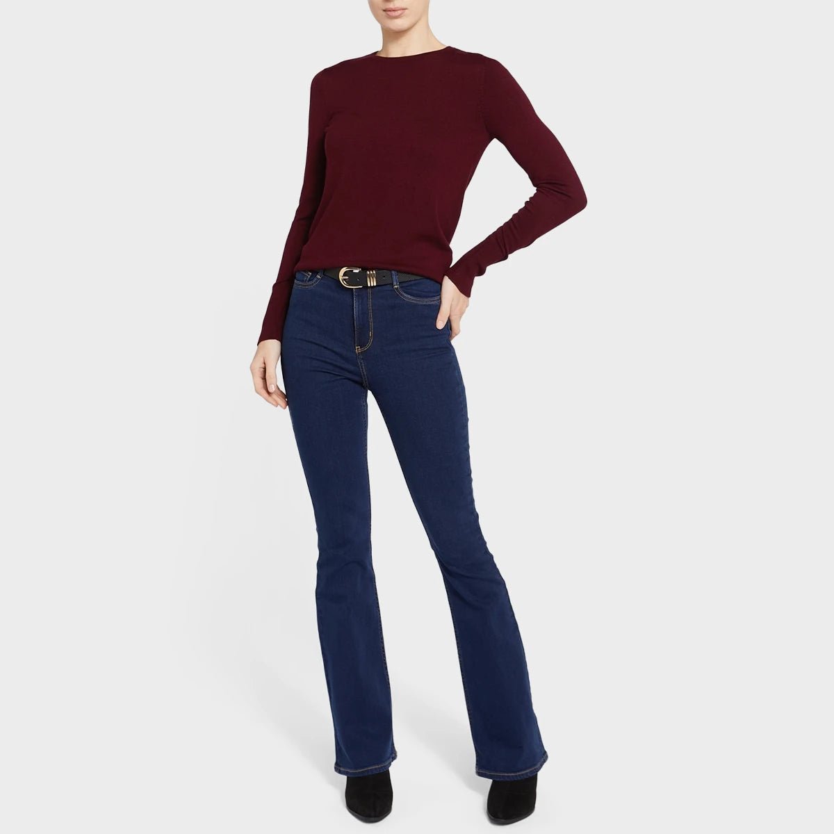Soft Touch Crew Neck Burgundy Button Detail Jumper from You Know Who's