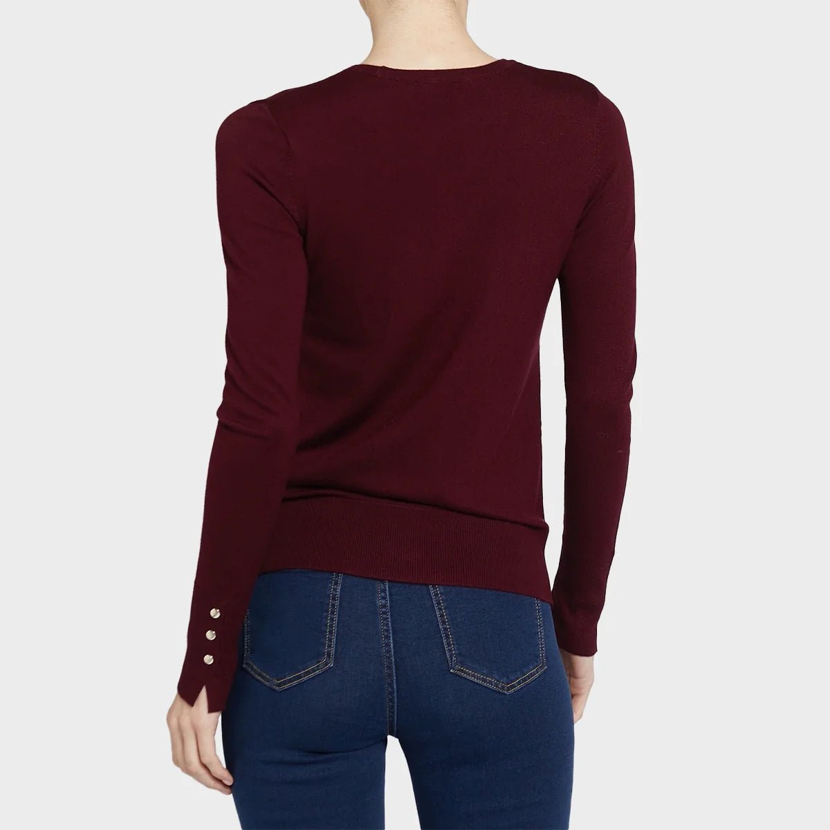 Soft Touch Crew Neck Burgundy Button Detail Jumper from You Know Who's