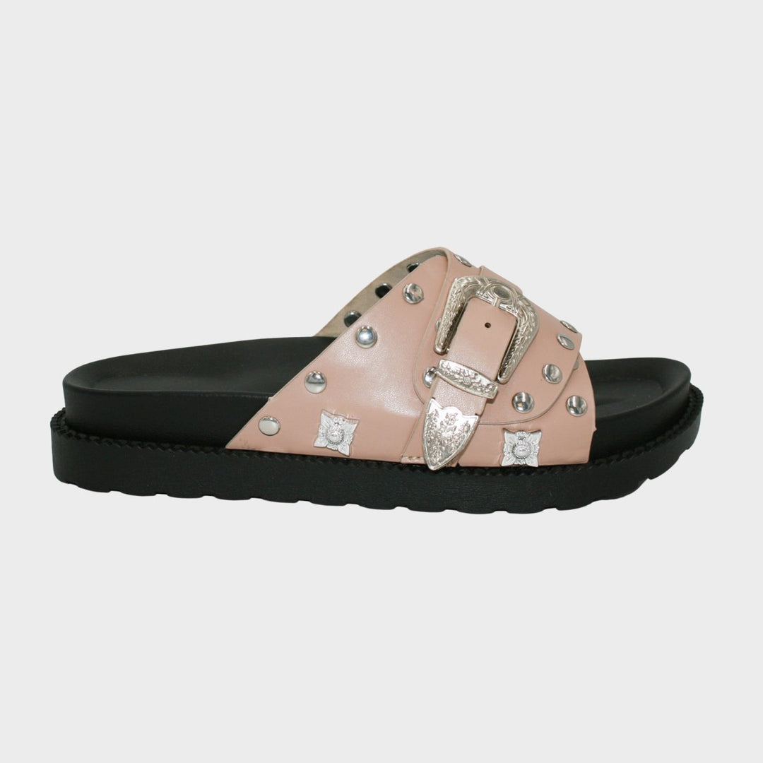Taupe Studded Western Sliders from You Know Who's