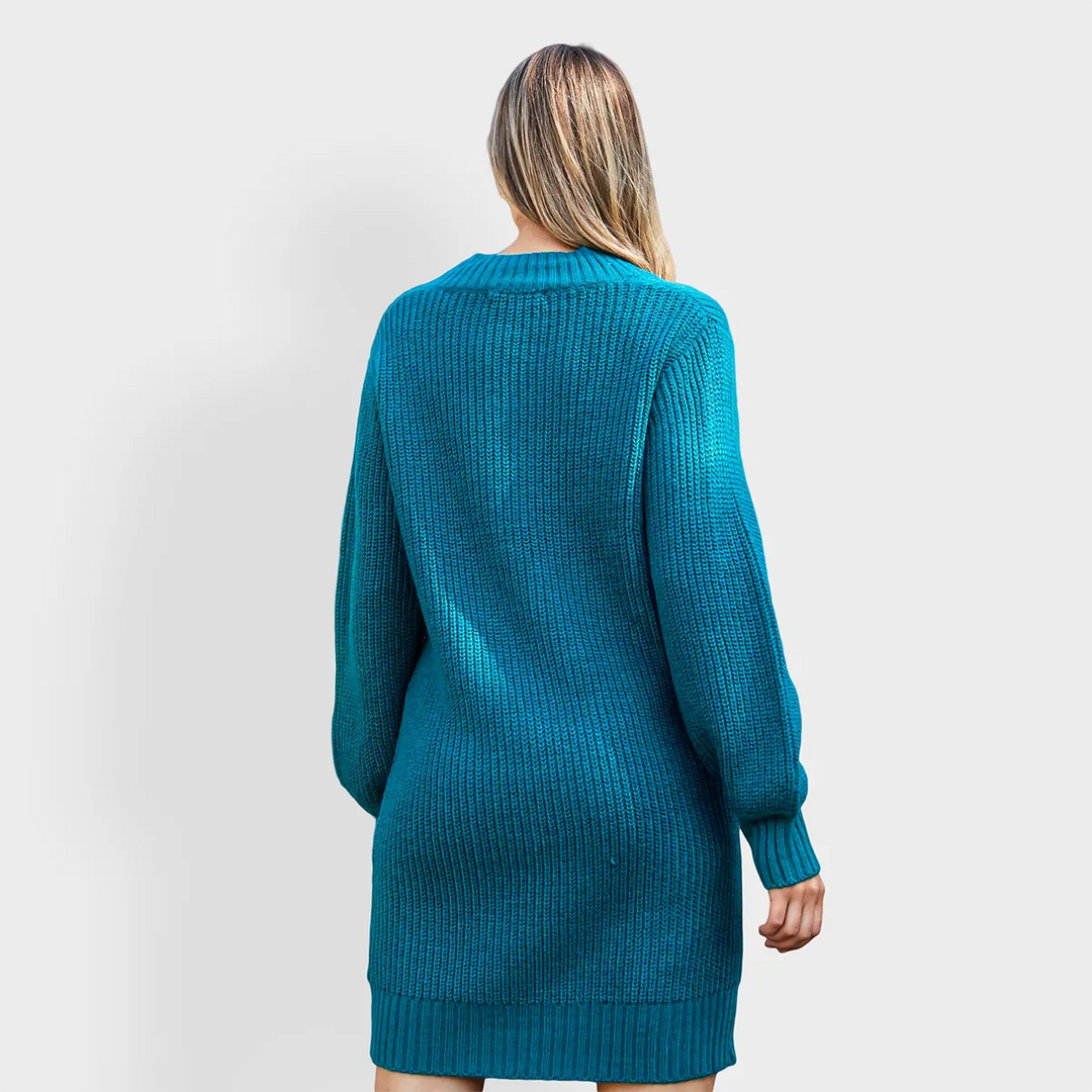 Threadbare Ladies Teal V-Neck Knitted Dress