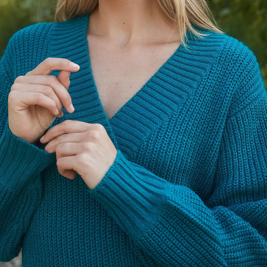 Threadbare Ladies Teal V-Neck Knitted Dress