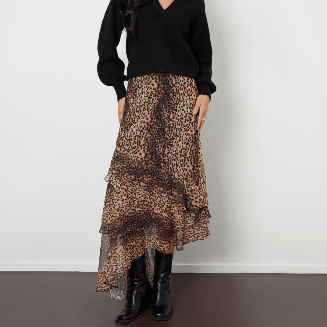 Threadbare Chiffon Leopard Ruffle Skirt from You Know Who's