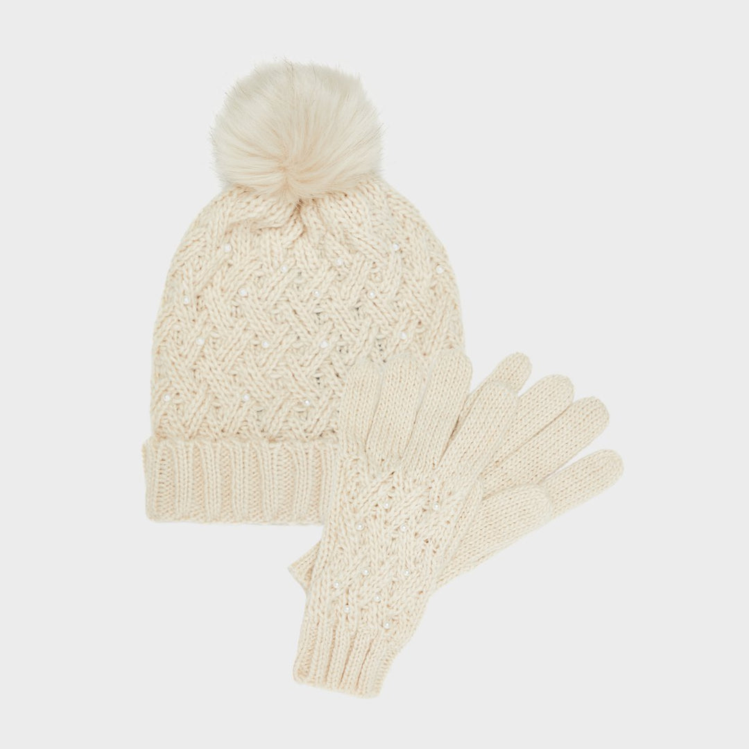 Threadbare Ladies Cream Hat and Glove Set from You Know Who's