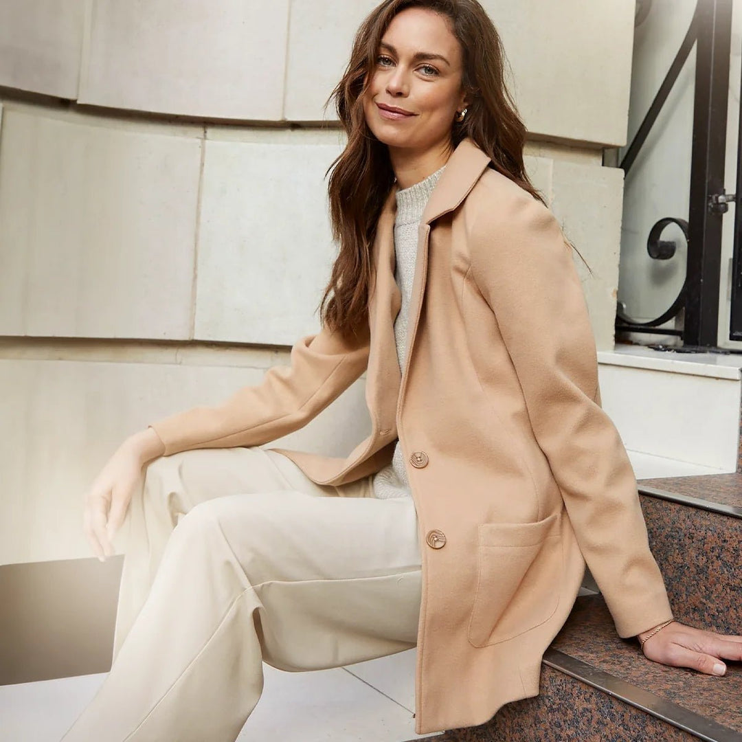 Ladies single breasted camel coat on sale