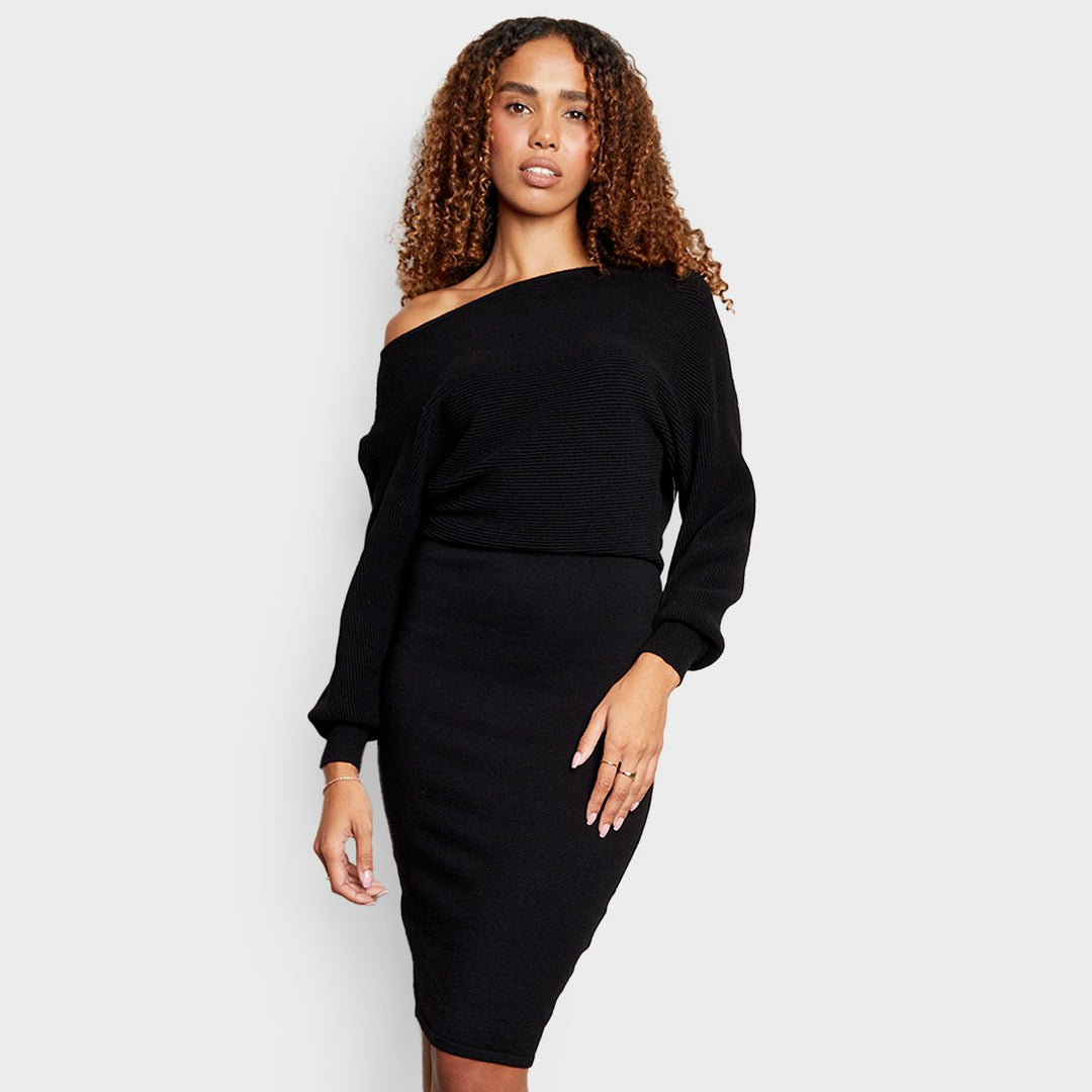 Threadbare Ladies Slash Neck Knitted Midi Dress from You Know Who's