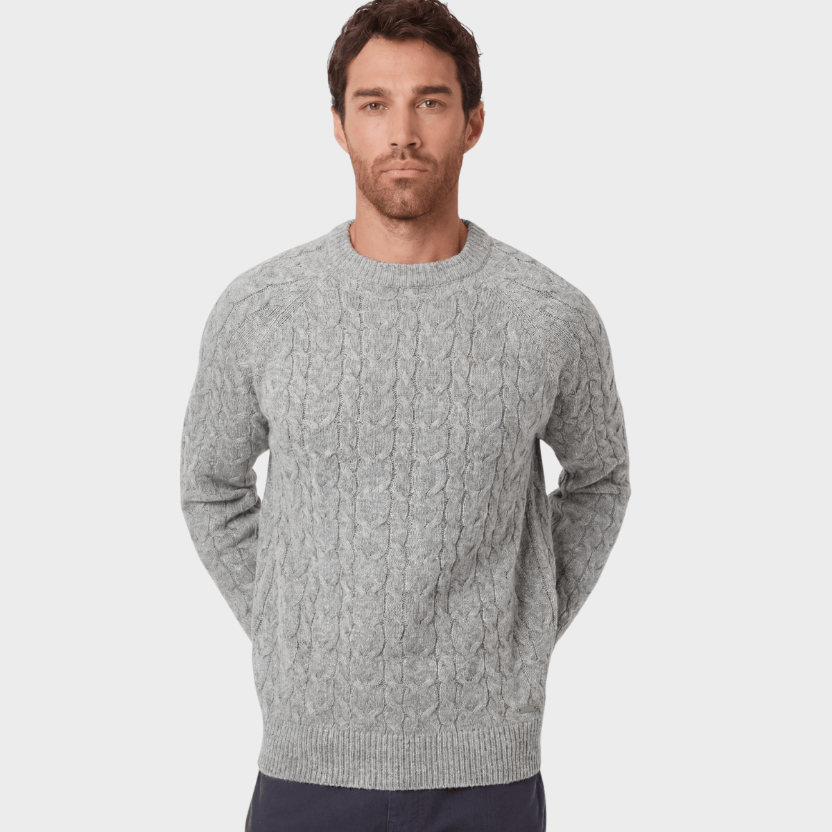 Threadbare Mens Grey Cable Knit Crew Jumper from You Know Who's
