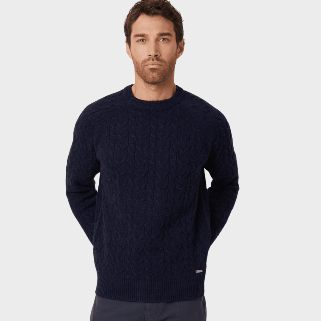 Threadbare Mens Navy Cable Knit Crew Jumper from You Know Who's