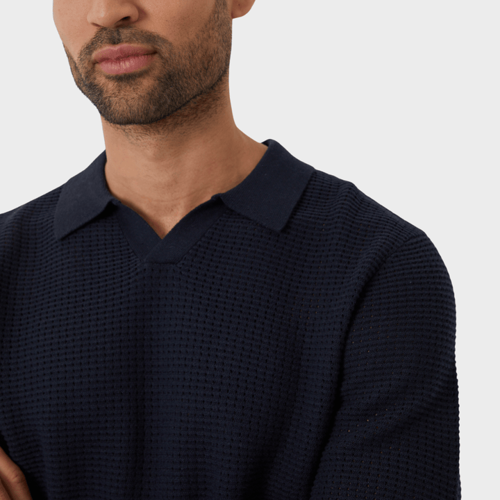 Threadbare Men's Navy Long Sleeve Polo Jumper from You Know Who's