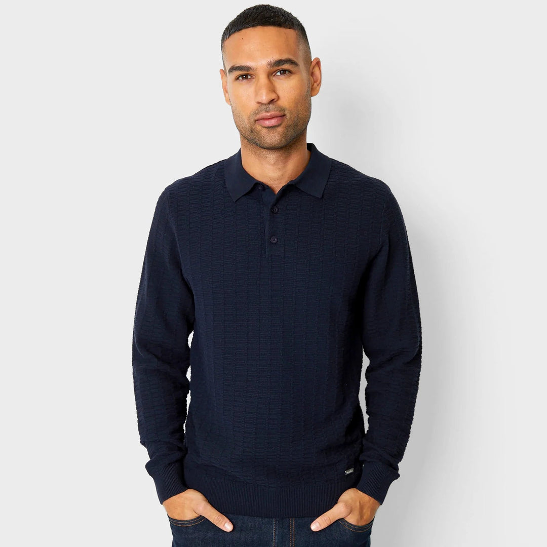 Threadbare Mens Navy Long sleeve Polo Jumper from You Know Who's