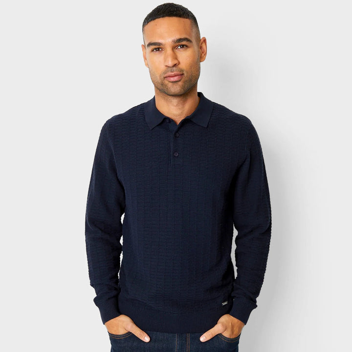 Threadbare Mens Navy Long sleeve Polo Jumper from You Know Who's