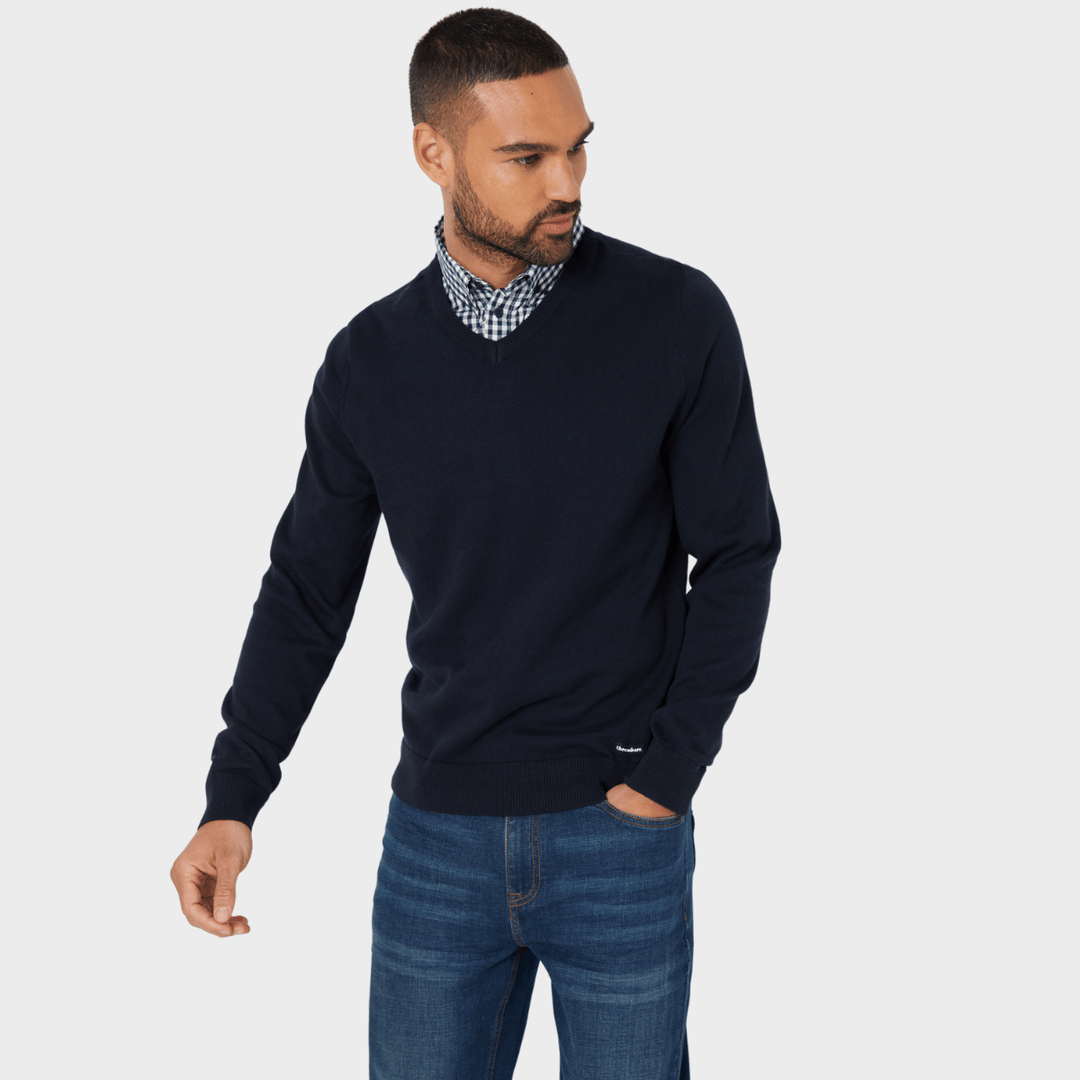 Threadbare Mens Navy Mock V Neck Jumper from You Know Who's