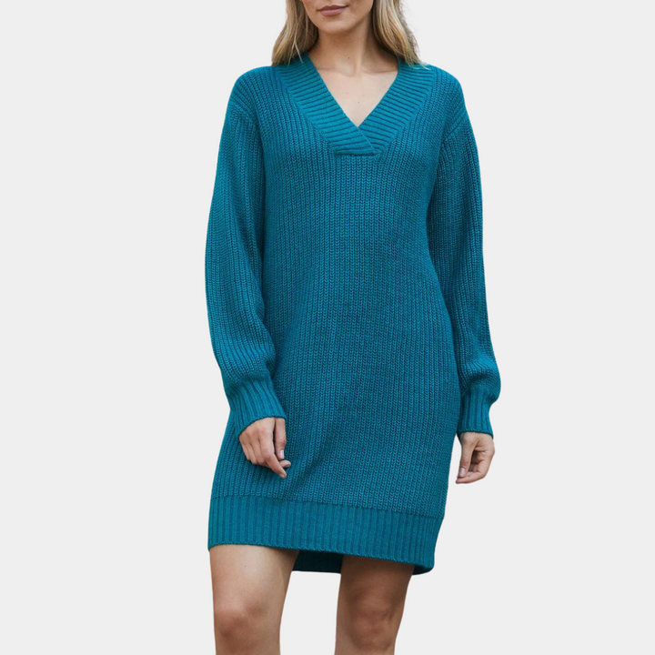 Threadbare Ladies Teal V-Neck Knitted Dress