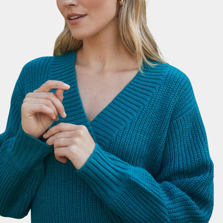 Threadbare Ladies Teal V-Neck Knitted Dress