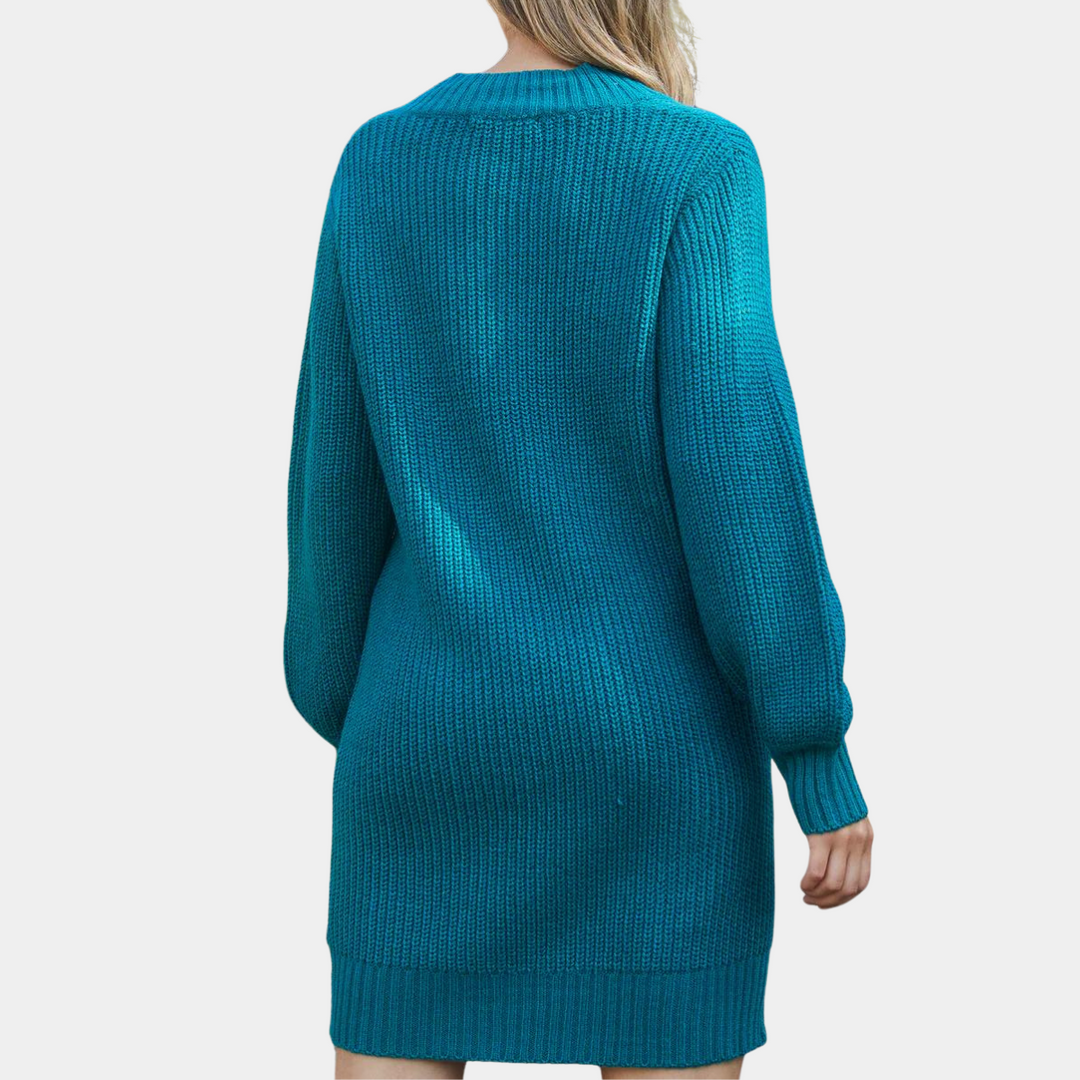 Threadbare Ladies Teal V-Neck Knitted Dress