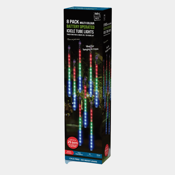 TIMER LED METEOR TUBE LIGHTS 8pk MULTI COLOUR from You Know Who's