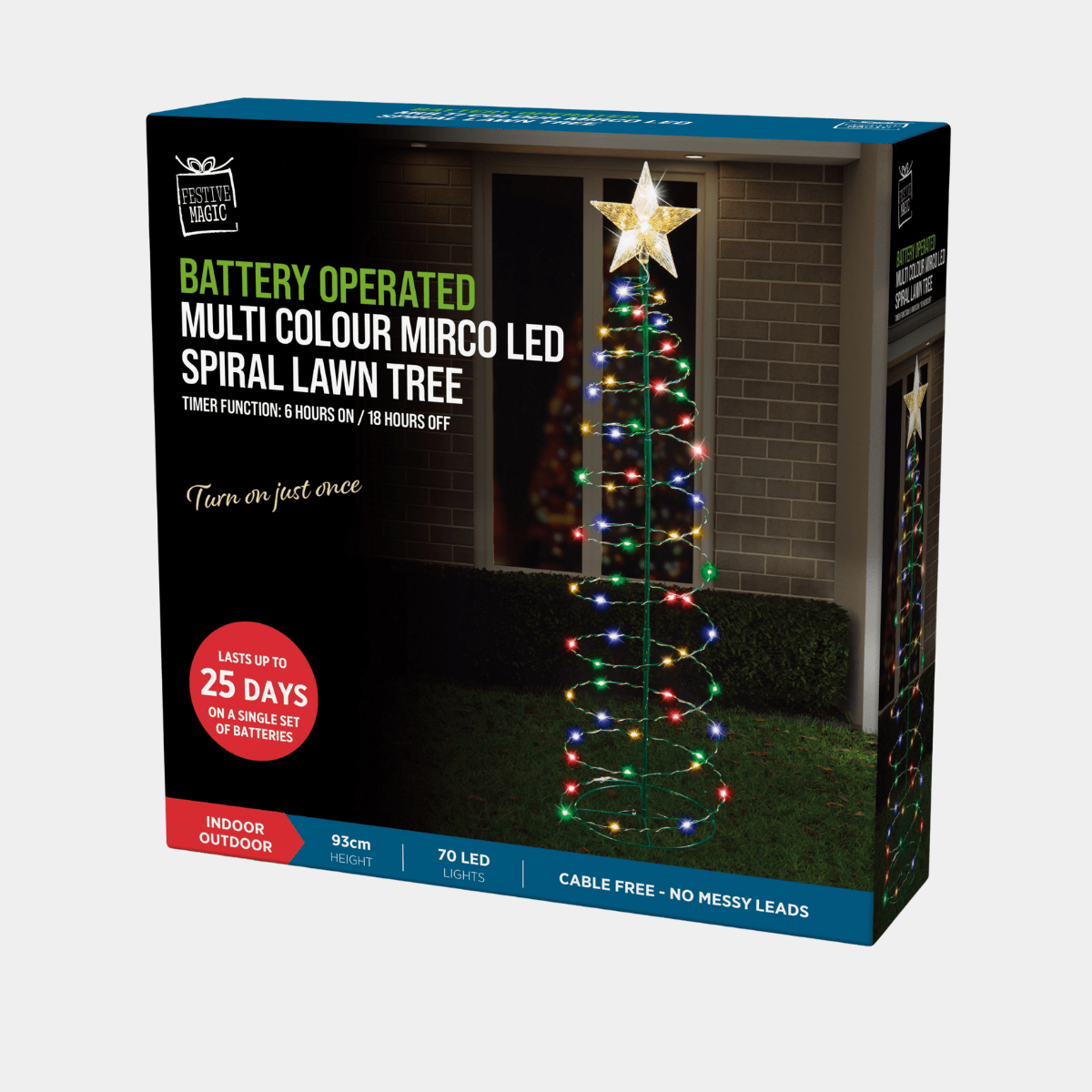 TIMER LED SPIRAL TREE STAKE LIGHT 94cm MULTI from You Know Who's
