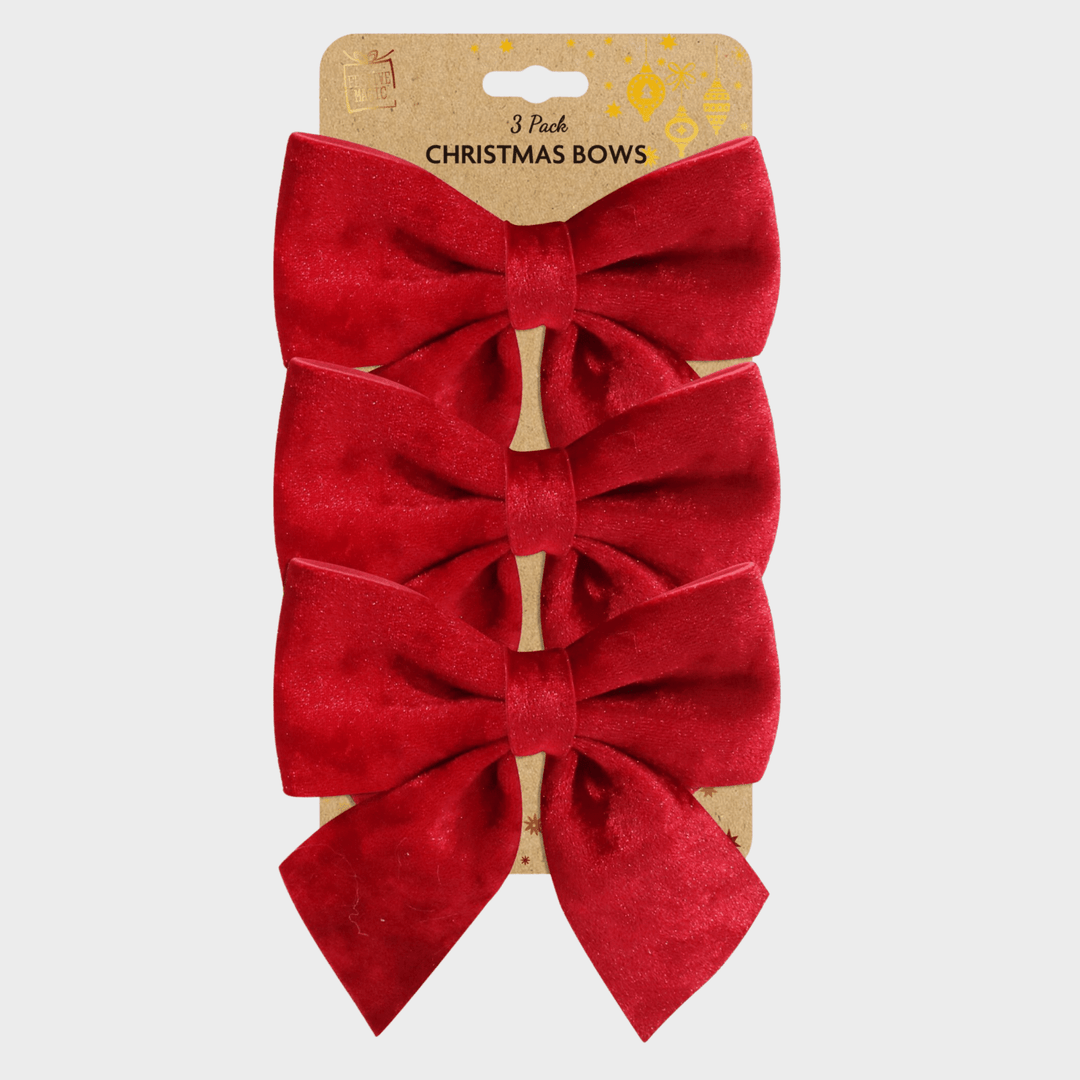 Velvet bow 3pk 12x15cm asst from You Know Who's