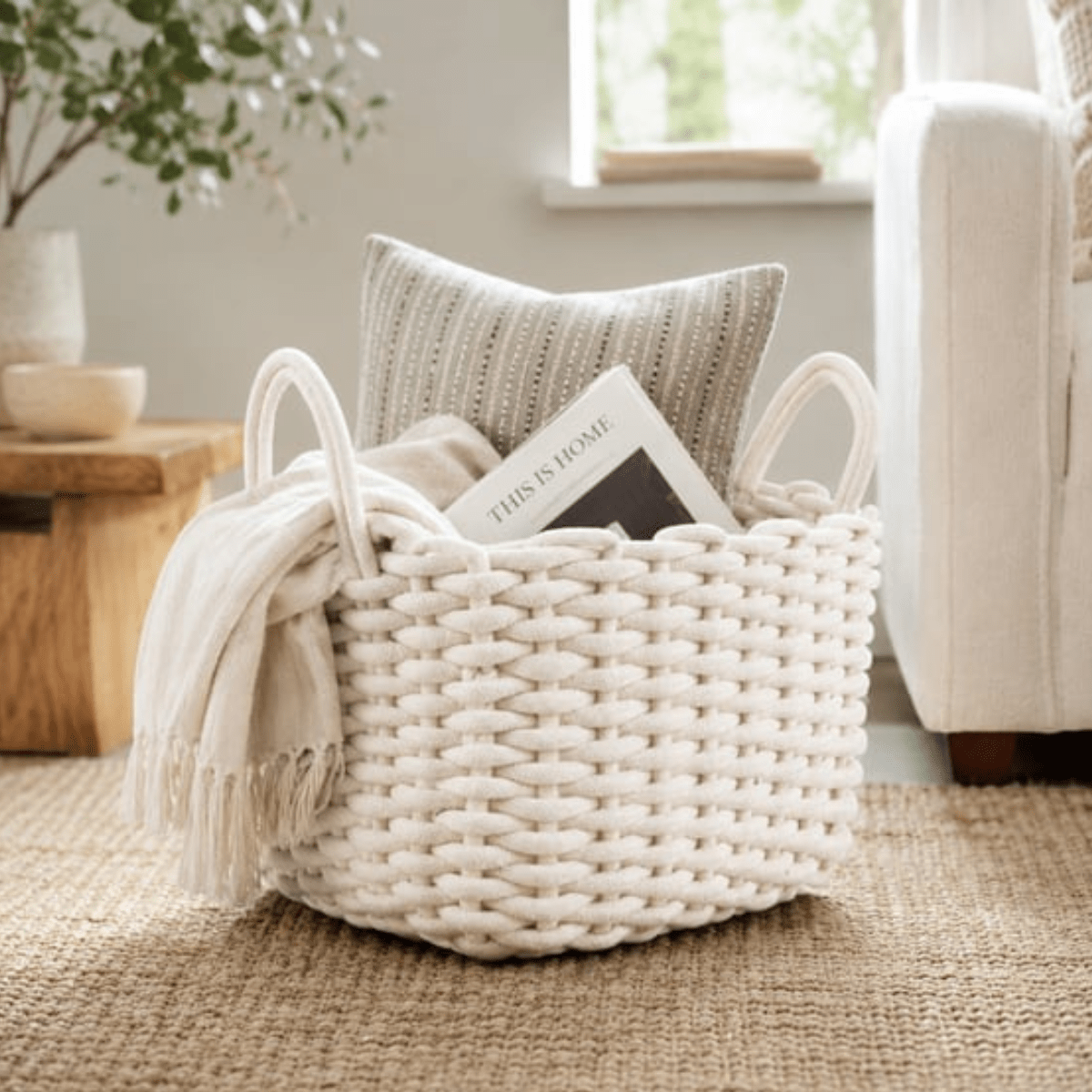 White Rope Weave Storage Basket 28cm x 21cm from You Know Who's