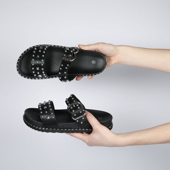 Wide Fit PU Studded Sliders from You Know Who's