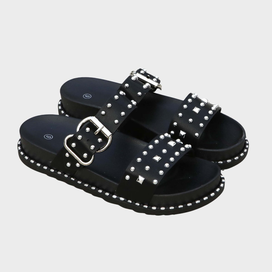 Wide Fit PU Studded Sliders from You Know Who's